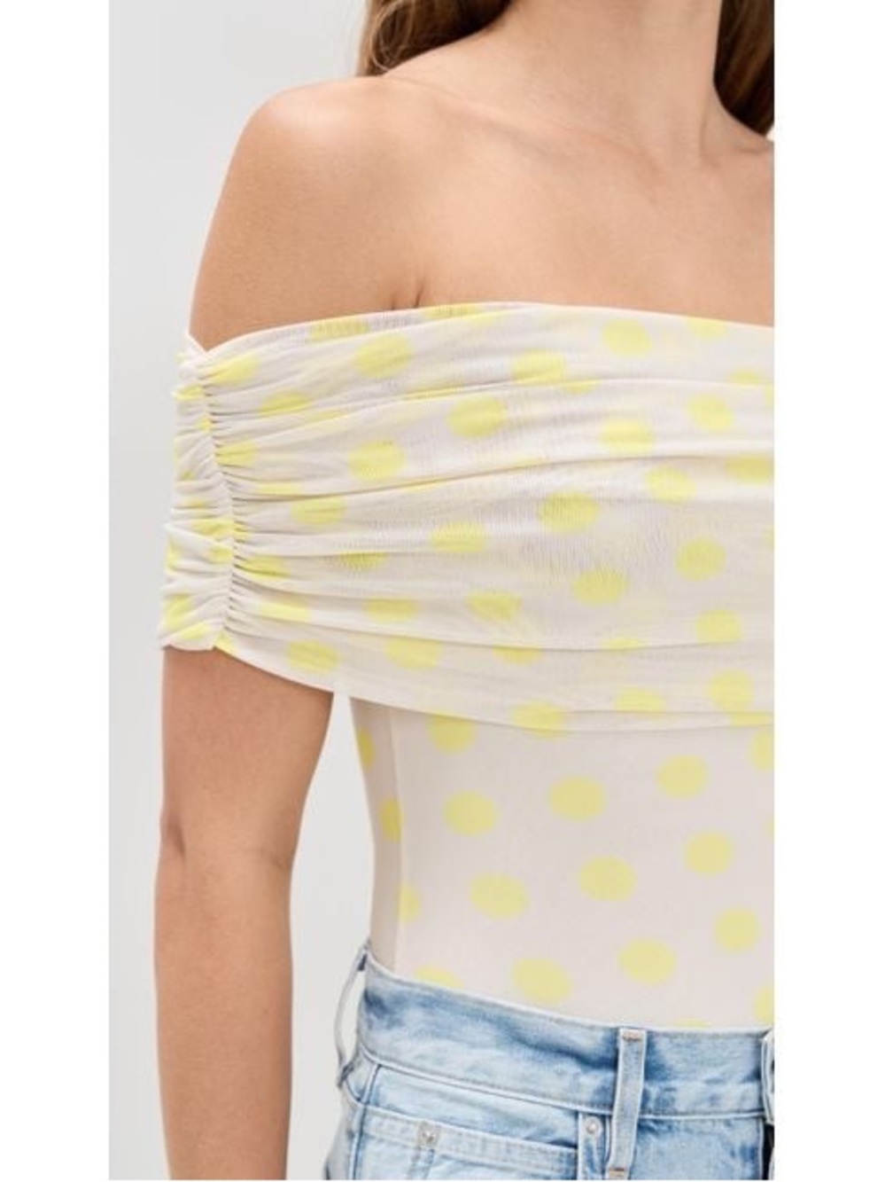 AFRM Butter Yellow Off-Shoulder Polka Dot Bodysuit XL NWT - Picture 5 of 15